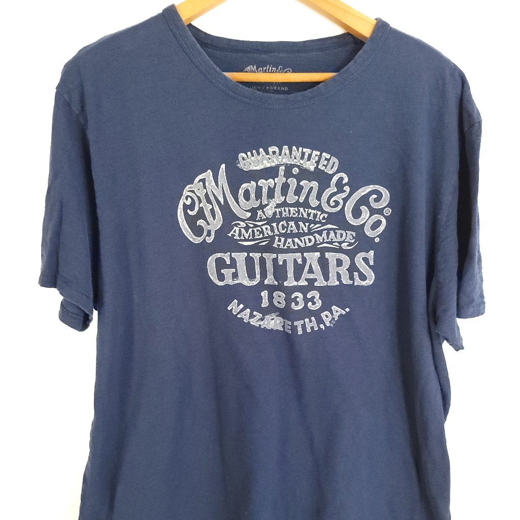 Martin  Co Guitars Graphic TShirt Mens Xxl Blue Lucky Brand Distressed